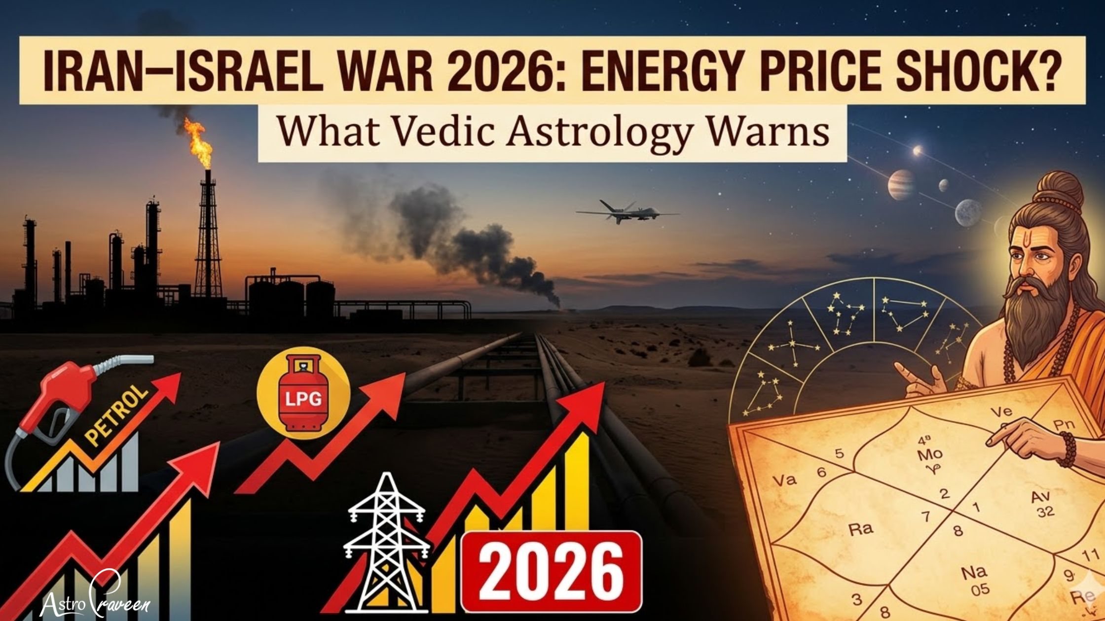 Iran–Israel War 2026: Are We Heading Toward a Petrol, LPG and Electricity Price Shock? What Vedic Astrology Warns
