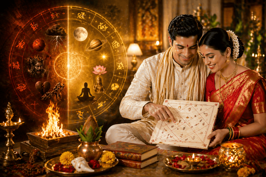 Dosha & Remedies in Rashi Nakshatra Matching for Marriage 